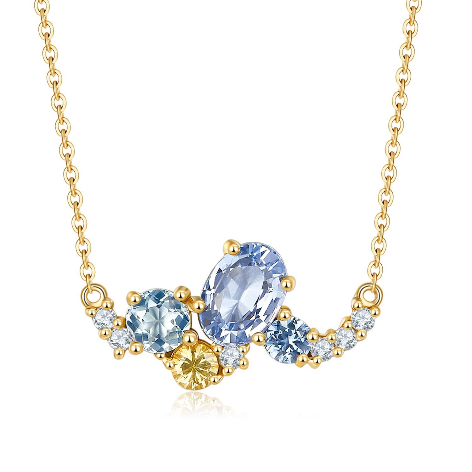 18k Solid Gold Sky Blue Sapphire and Diamond Cluster Necklace - Melbourne, Australia