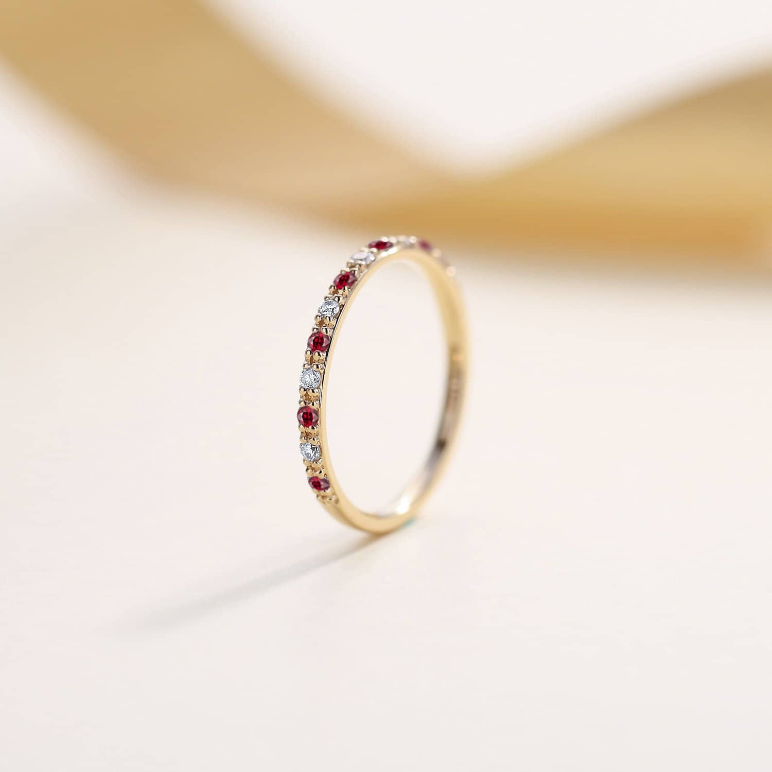 18k Solid Gold Half Eternity Diamond Ruby Wedding Ring Band - Melbourne, Australia