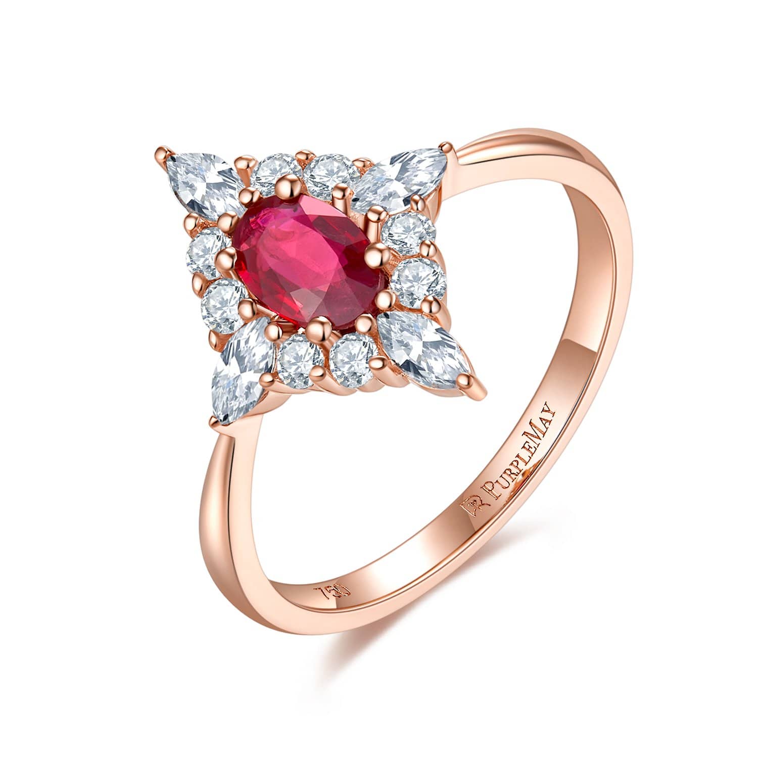 18k Solid Gold Ruby and White Sapphire Cluster Engagement Ring - Melbourne, Australia