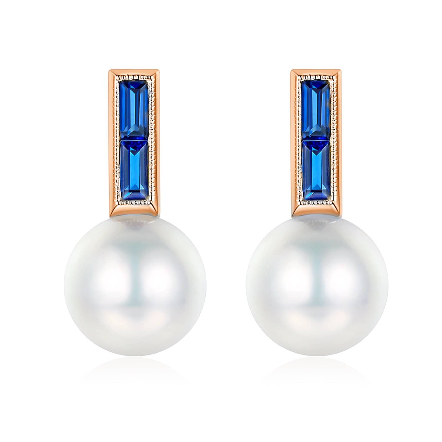 Blue Sapphire Stud Pearl Earrings - Melbourne, Australia