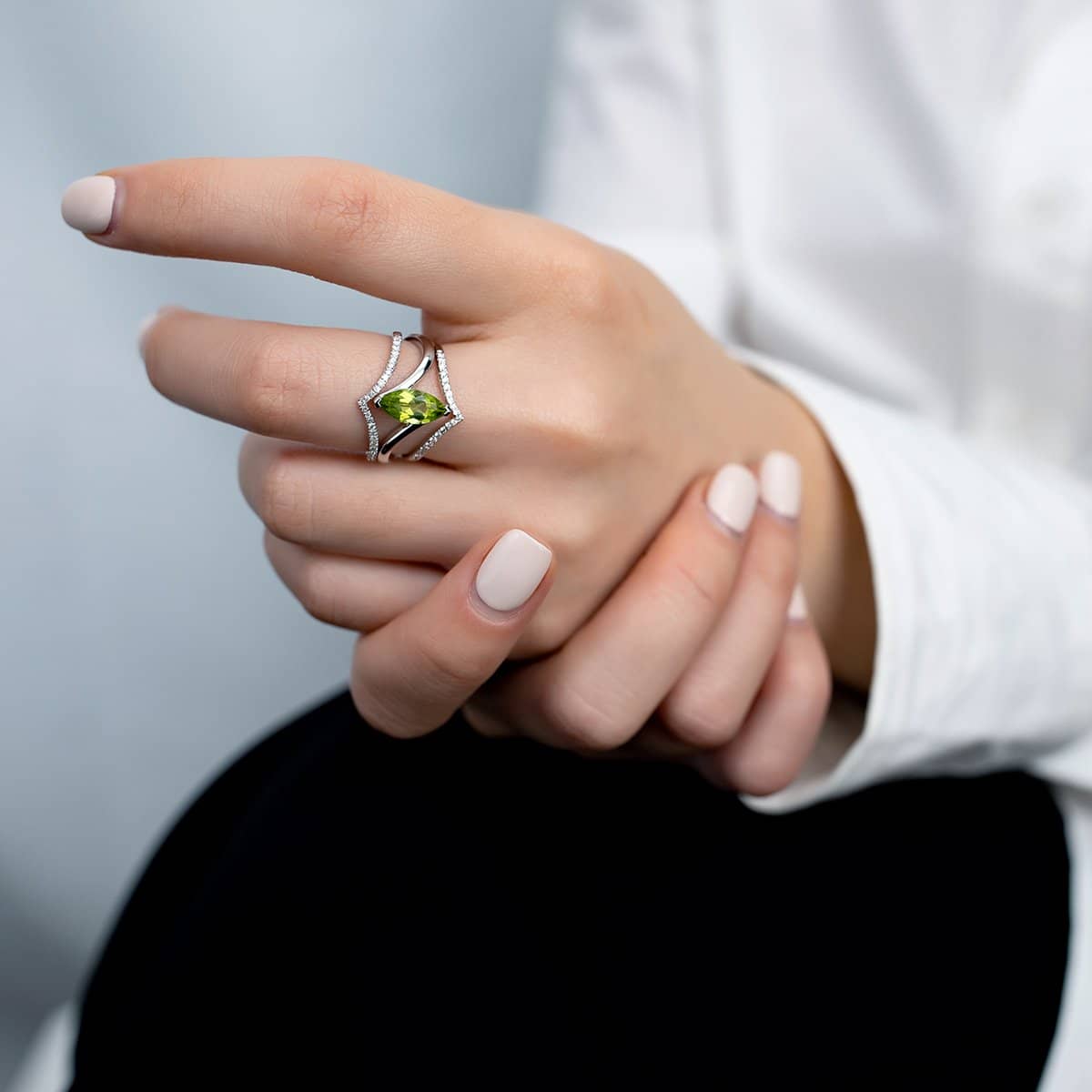 18k Solid Gold Marquise Shape Peridot Wedding Ring | Rings Melbourne Australia