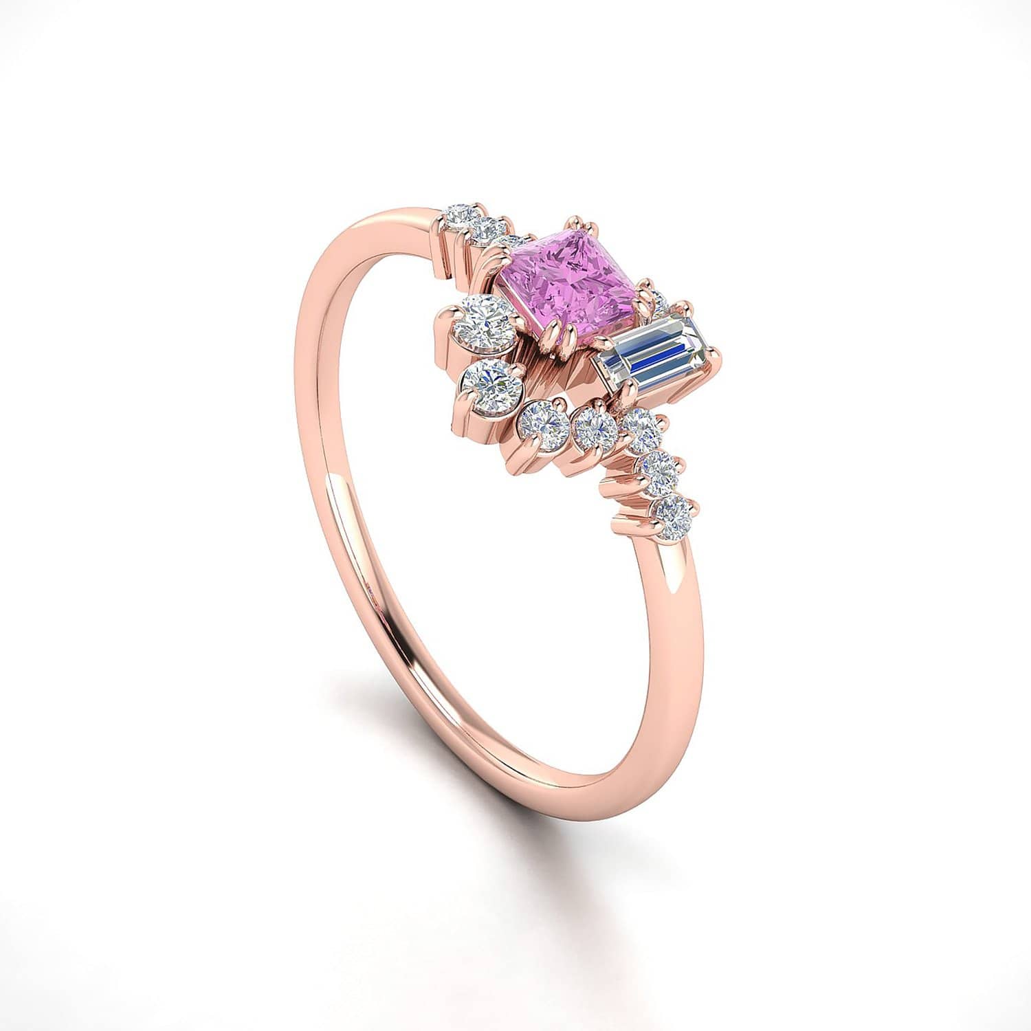 18k Solid Gold Sparkle Diamond and Pink Sapphire Cluster Ring - Melbourne, Australia