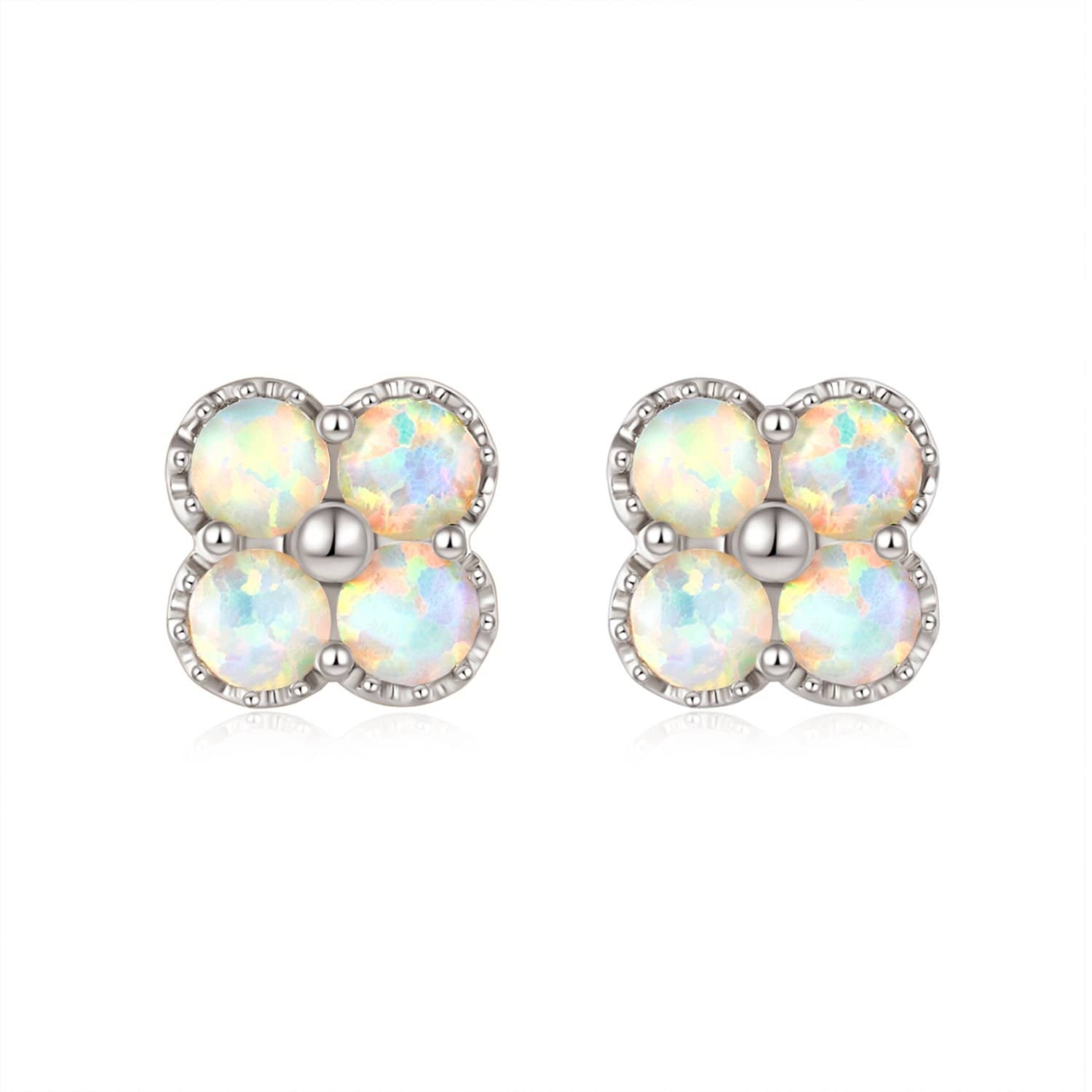 18k Solid Gold Australian White Opal Clover Stud Earrings - Melbourne, Australia