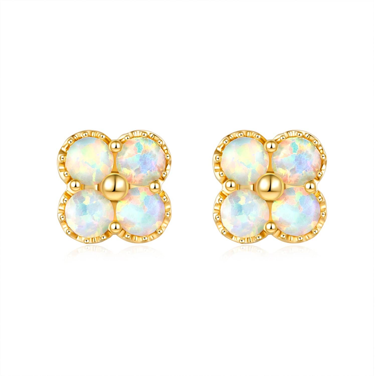 18k Solid Gold Australian White Opal Clover Stud Earrings - Melbourne, Australia