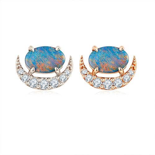 18 solid gold Australian Black Opal Diamond Stud Earrings - Melbourne, Australia