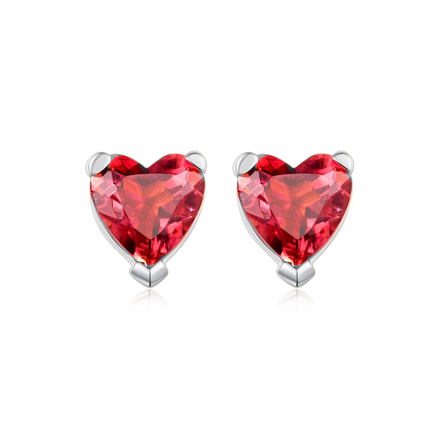 18k Solid Gold Red Tourmaline Heart Earring Studs - Melbourne, Australia