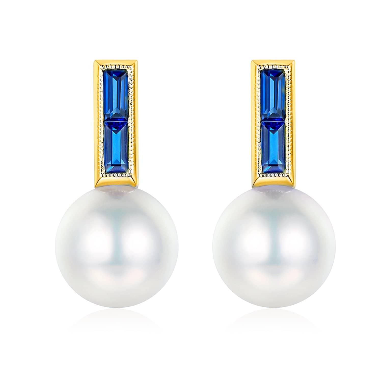 Blue Sapphire Stud Pearl Earrings - Melbourne, Australia