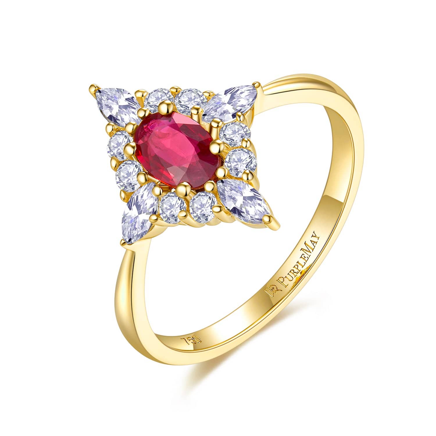 18k Solid Gold Ruby and White Sapphire Cluster Engagement Ring - Melbourne, Australia