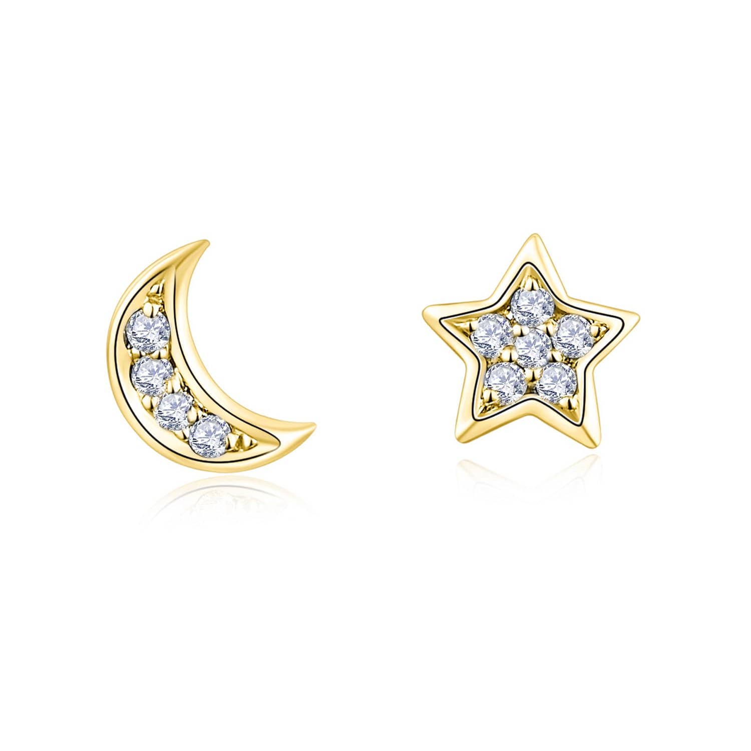 Star and Moon diamond Earrings in 18k Solid Gold - Melbourne, Australia