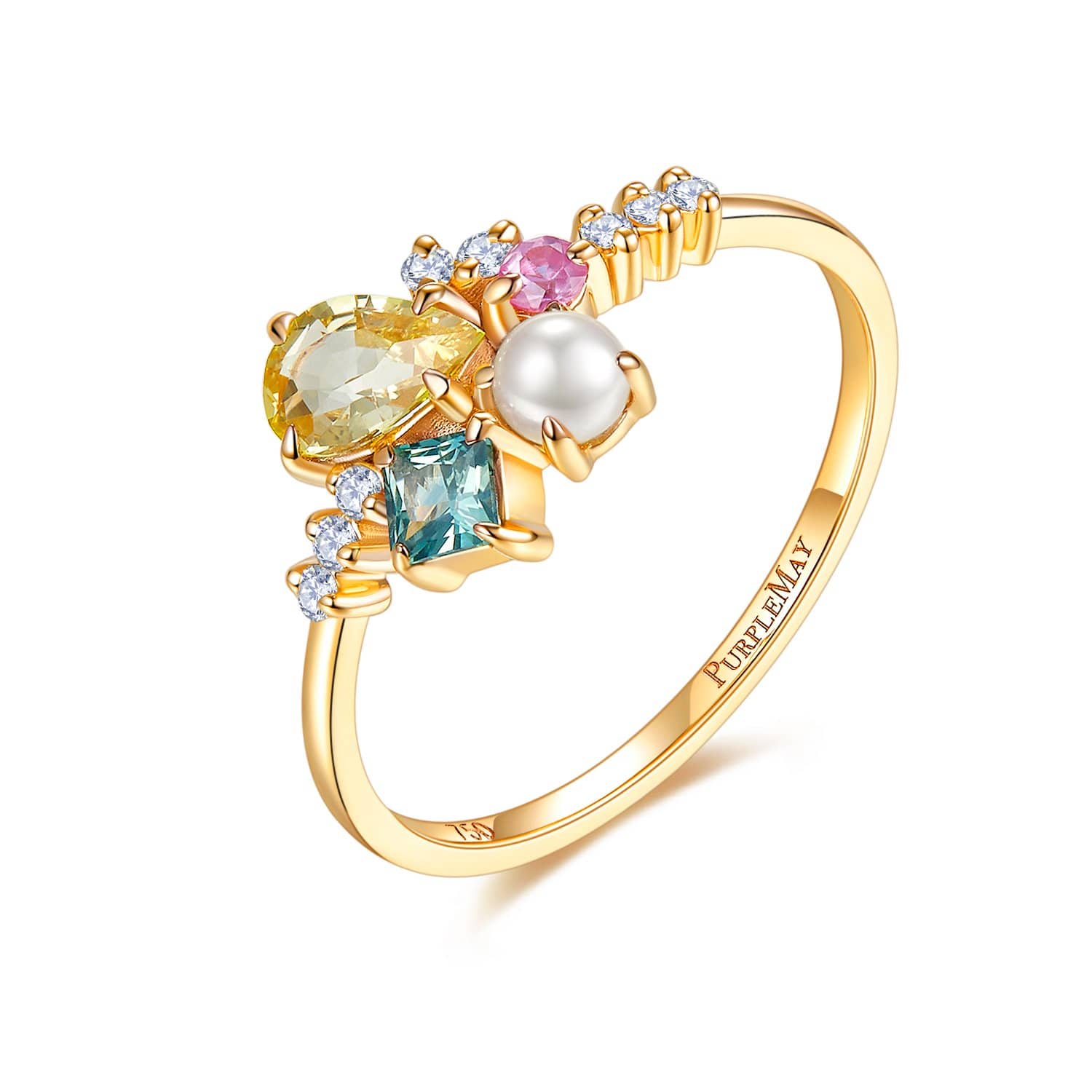 18k Solid Gold Yellow Sapphire and Akoya Pearl Cluster Ring - Melbourne, Australia