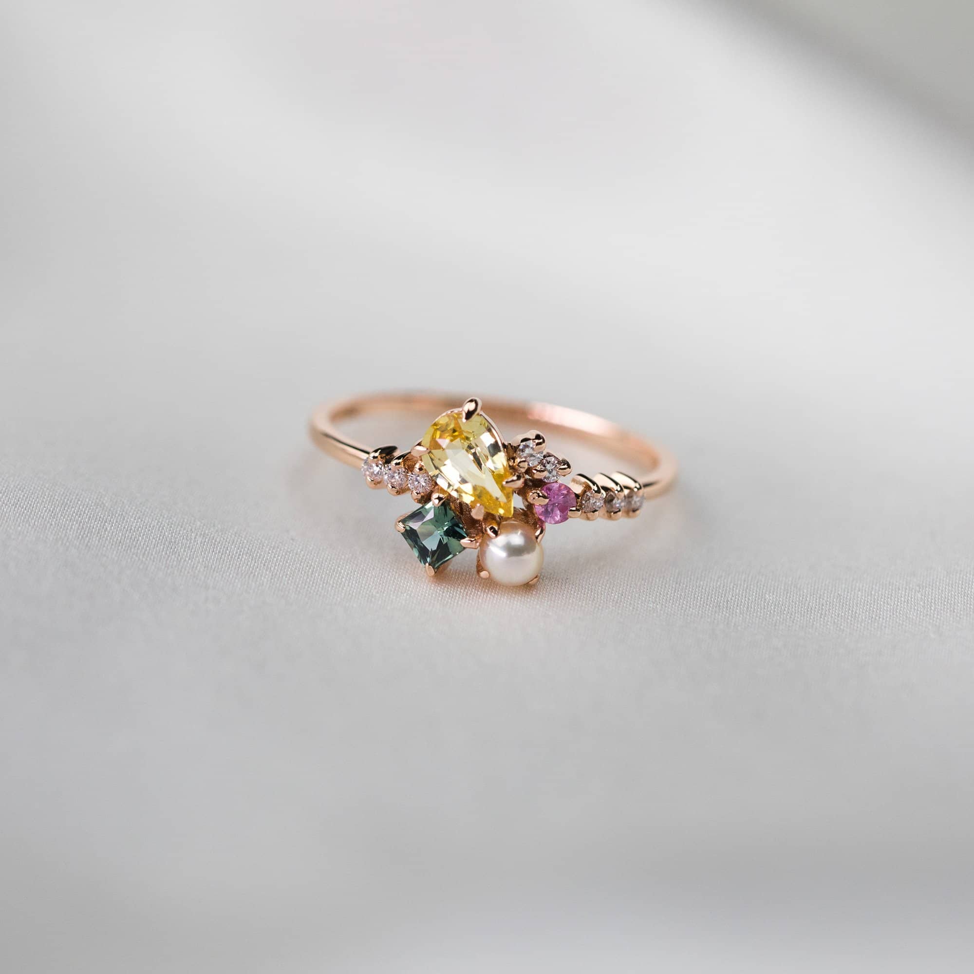 18k Solid Gold Yellow Sapphire and Akoya Pearl Cluster Ring - Melbourne, Australia