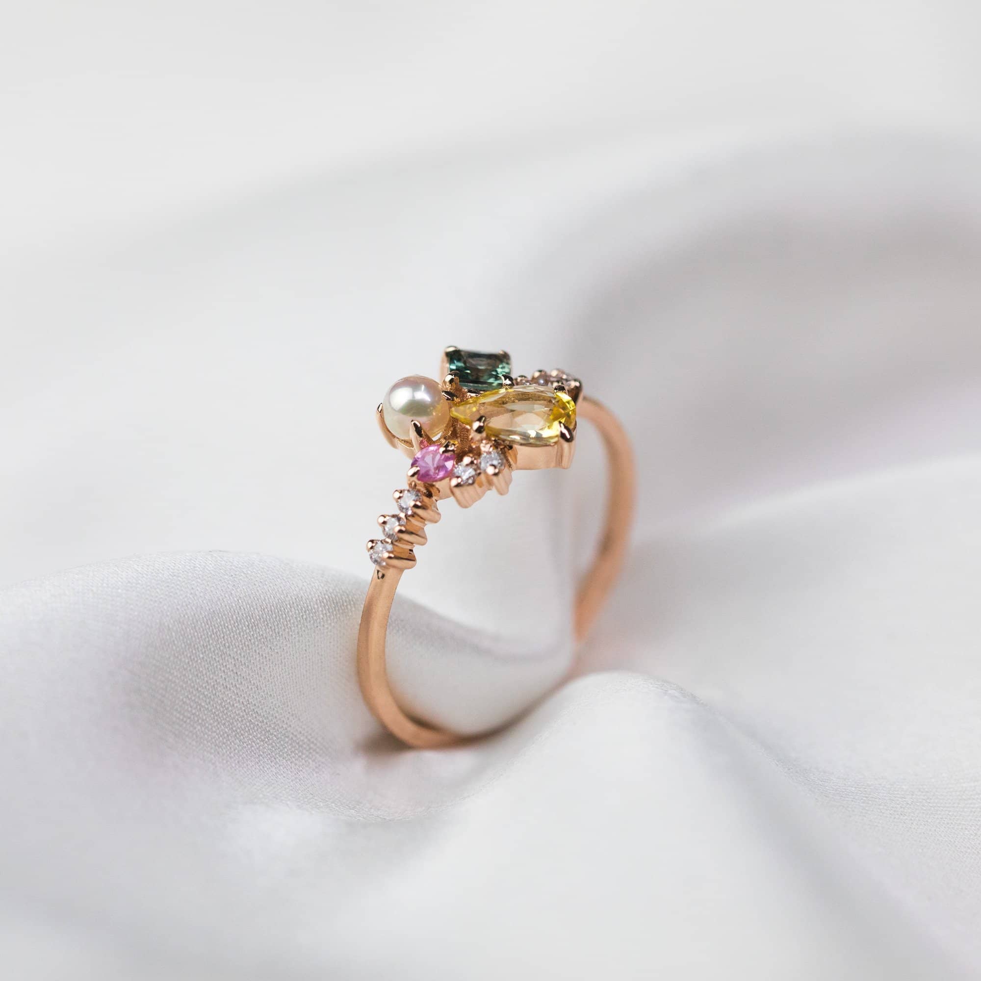 18k Solid Gold Yellow Sapphire and Akoya Pearl Cluster Ring - Melbourne, Australia