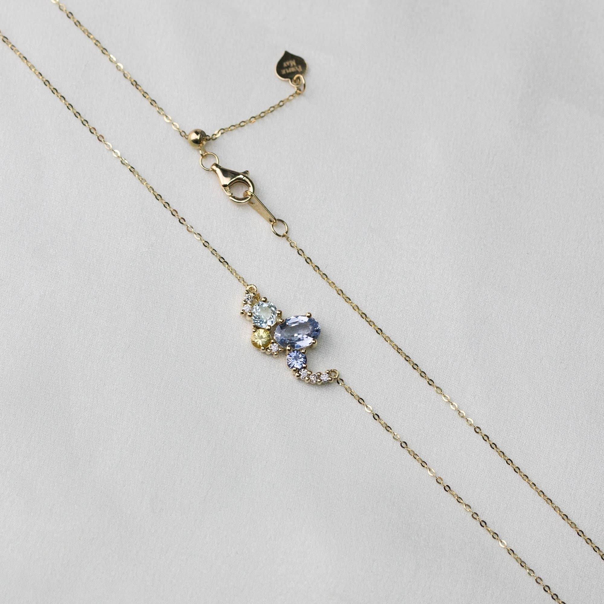 18k Solid Gold Sky Blue Sapphire and Diamond Cluster Necklace - Melbourne, Australia