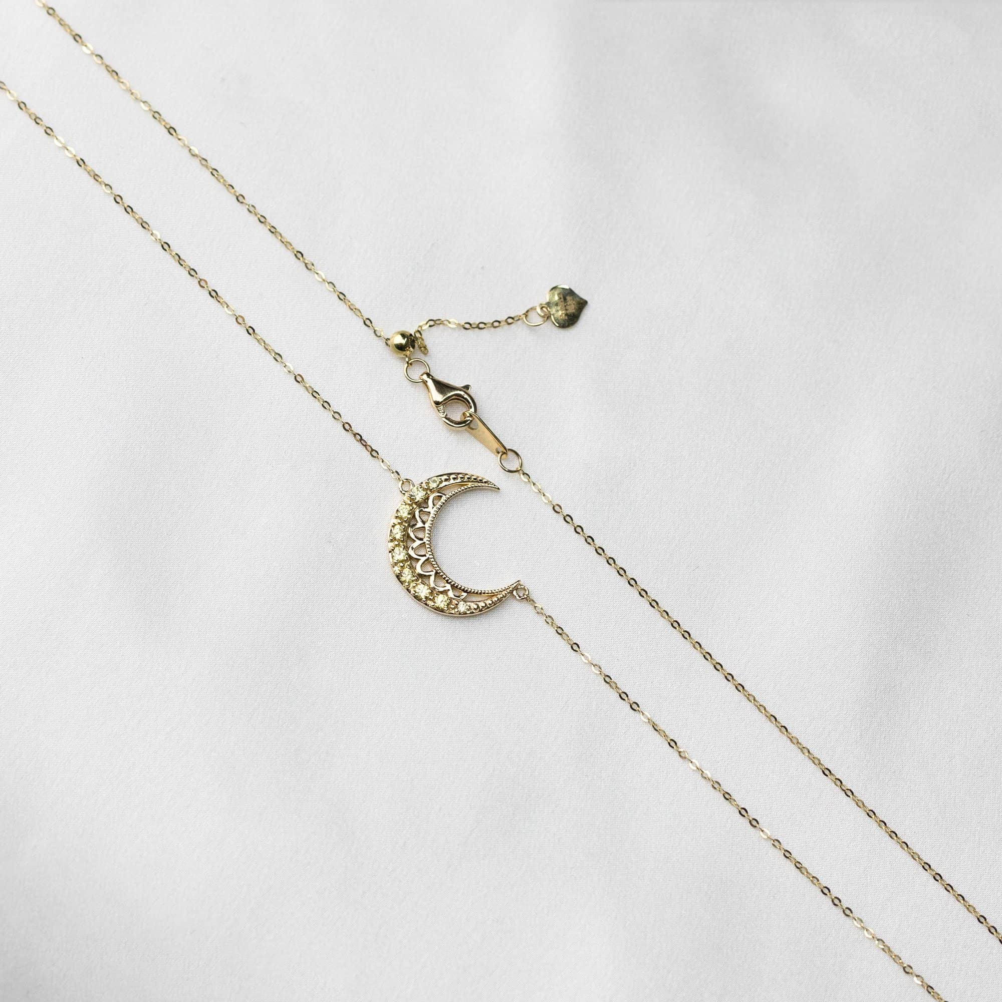 18k Solid Gold Crescent Moon Yellow Sapphire Necklace - Melbourne, Australia