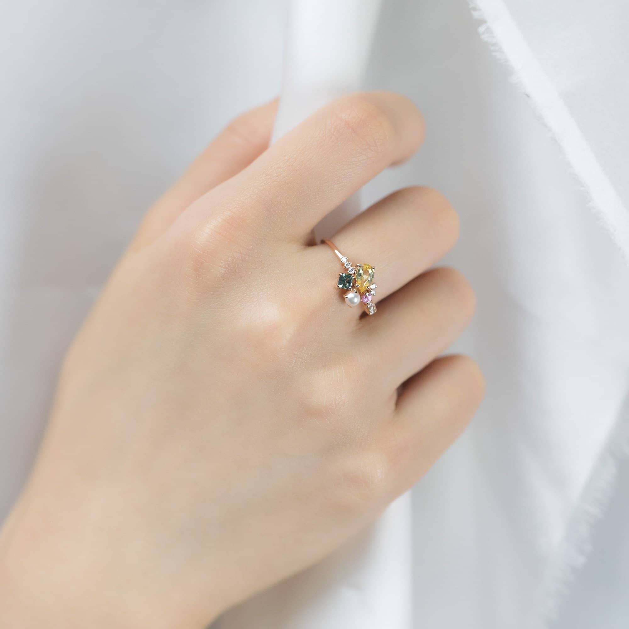 18k Solid Gold Yellow Sapphire and Akoya Pearl Cluster Ring - Melbourne, Australia