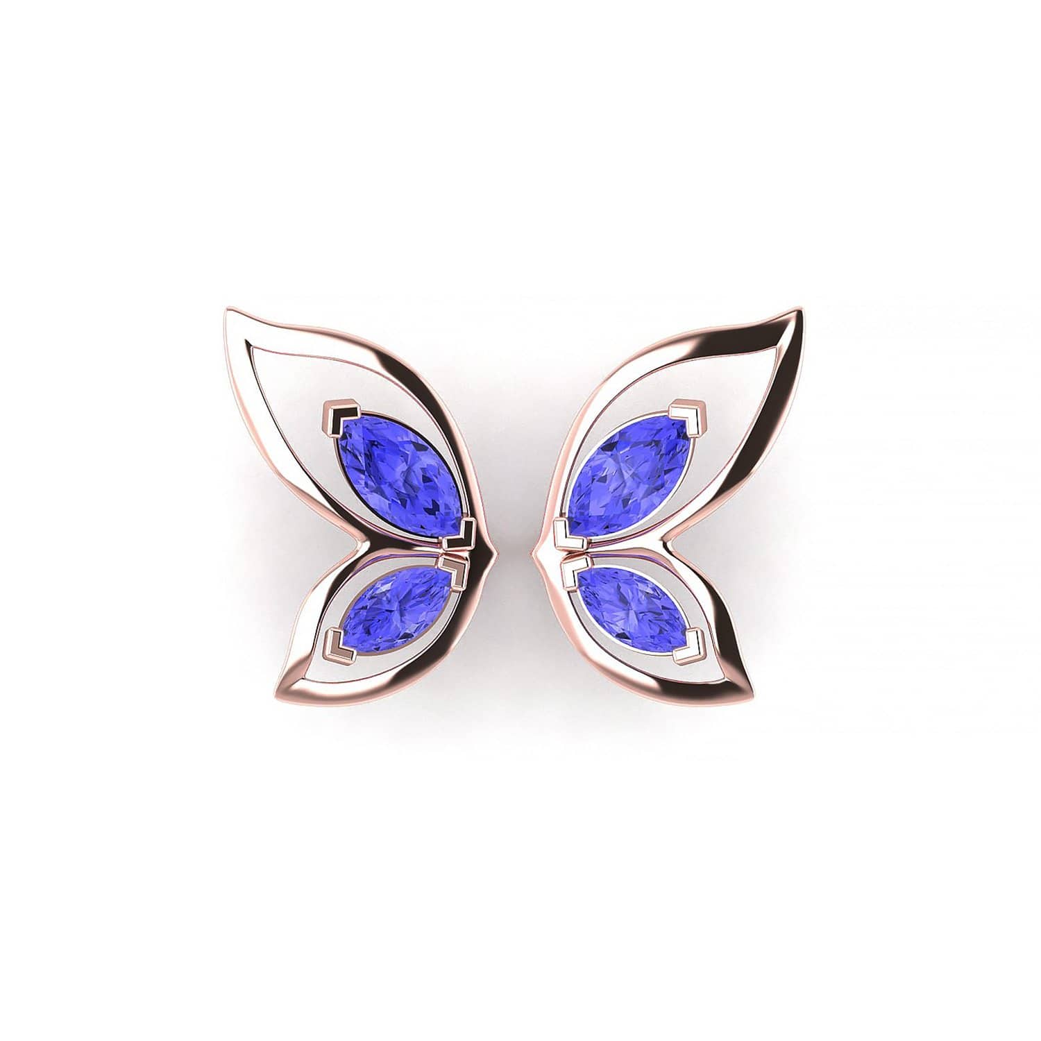 18K SOLID GOLD BUTTERFLY TANZANITE STUD EARRINGS - Melbourne, Australia