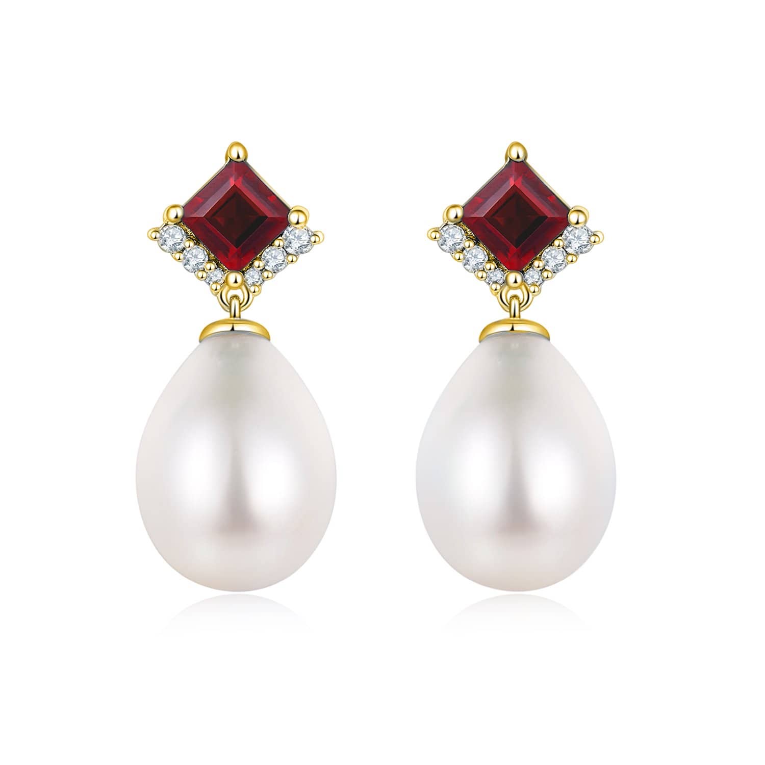 Garnet Stud Diamond Pearl Earrings - Melbourne, Australia