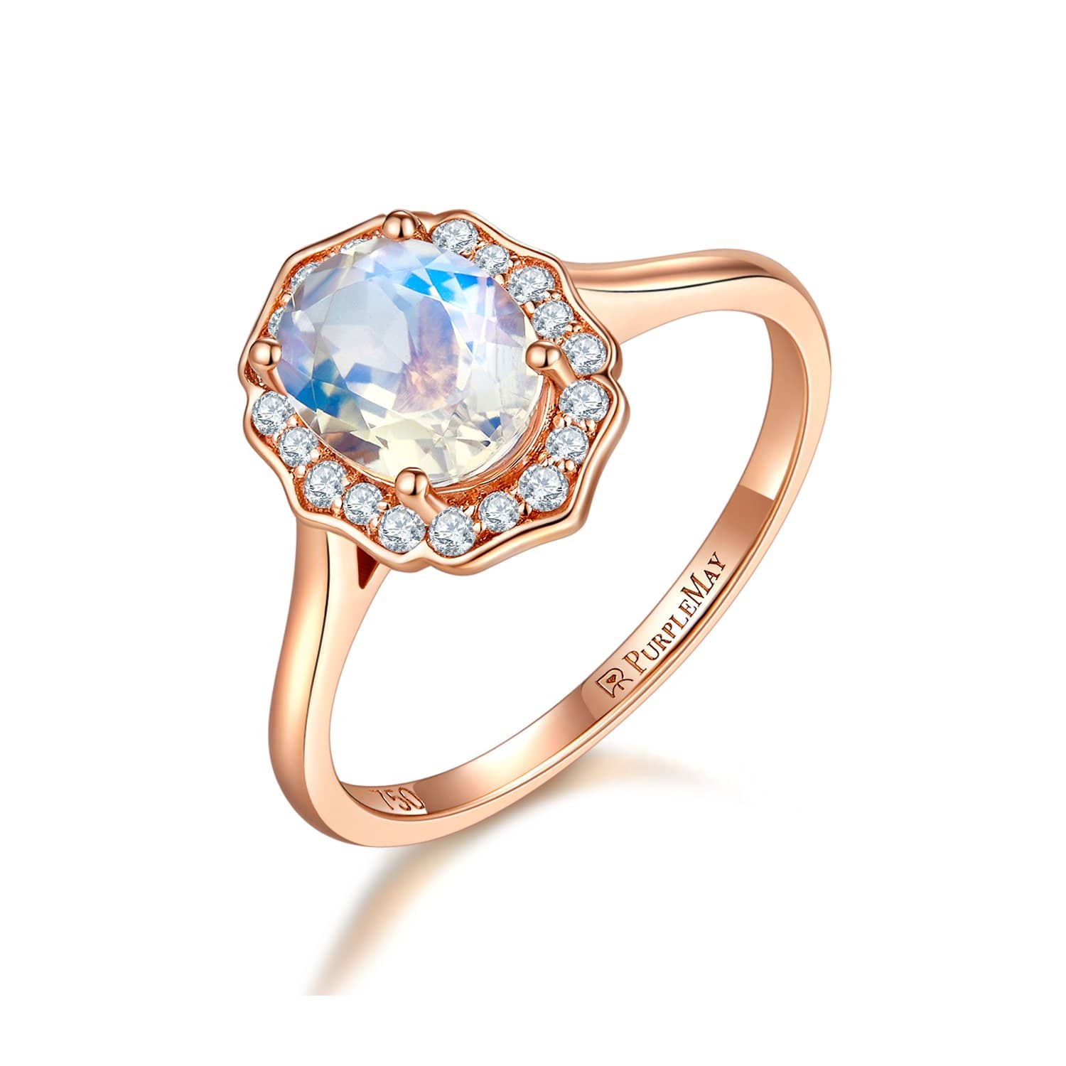 18k Solid Gold Floral Diamond Halo Moonstone Engagement Ring - Melbourne, Australia