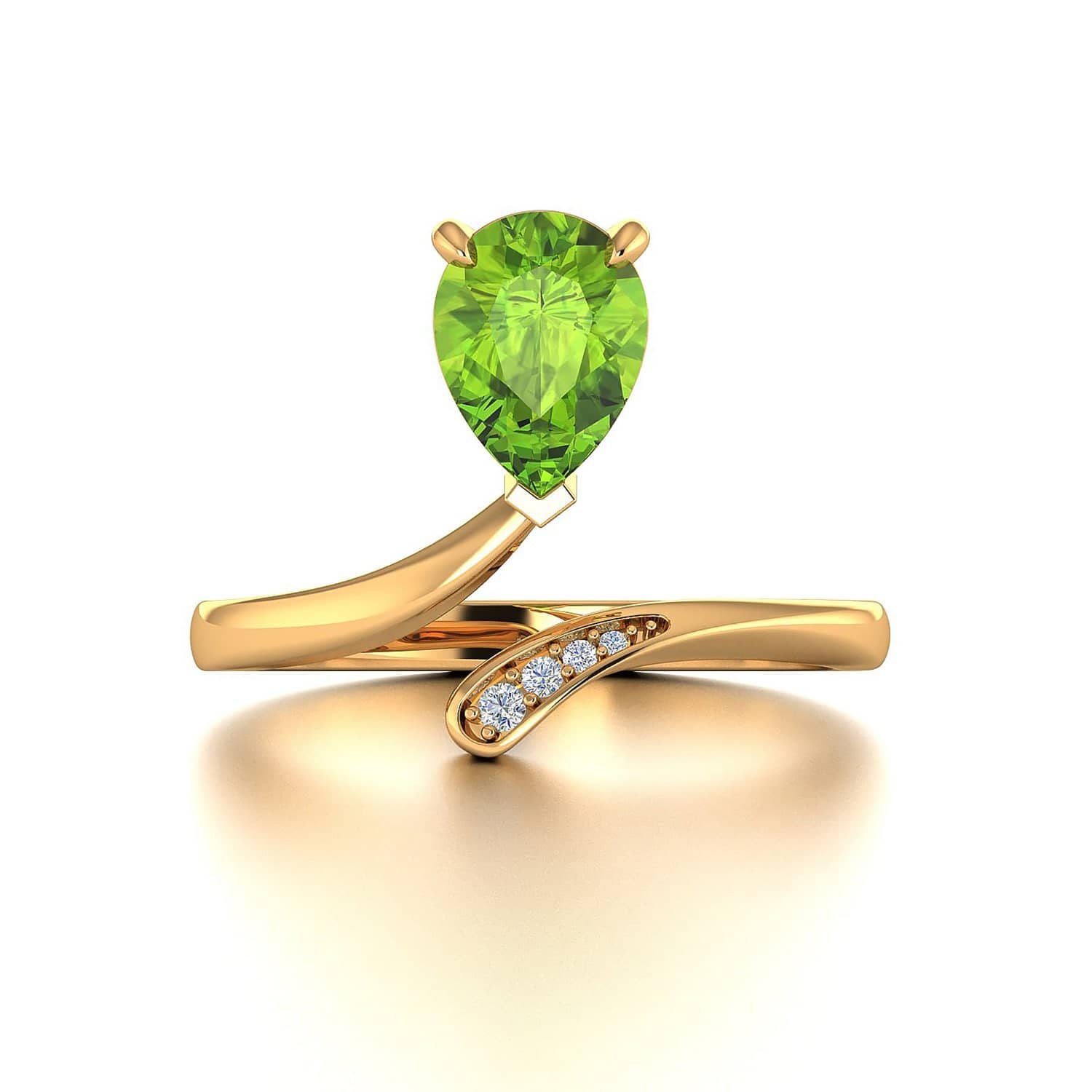 18k Solid Gold Pear Shape Peridot Diamond Open Ring | Rings Melbourne Australia