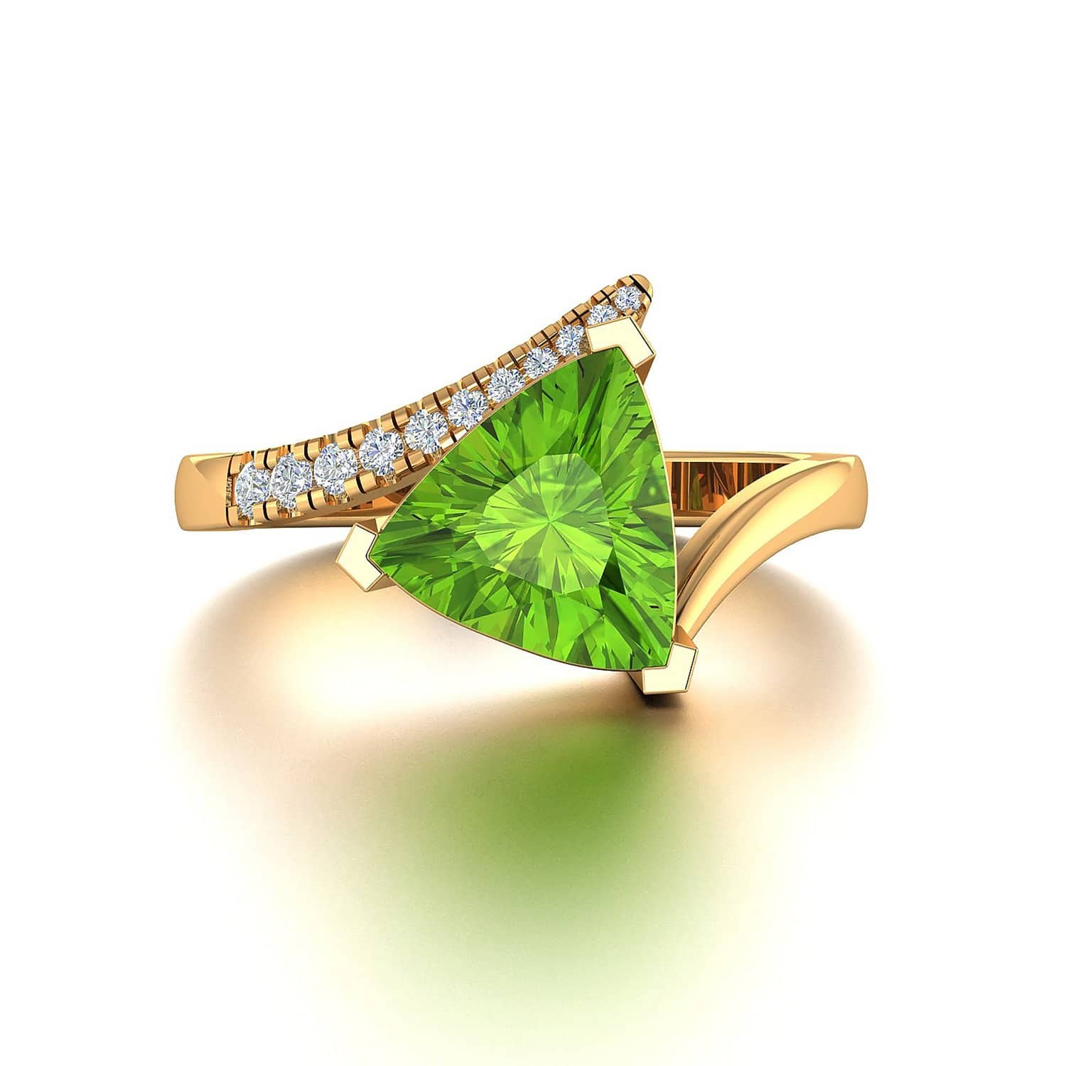 18k Solid Gold Triangle Peridot Diamond Engagement Ring | Rings Melbourne Australia