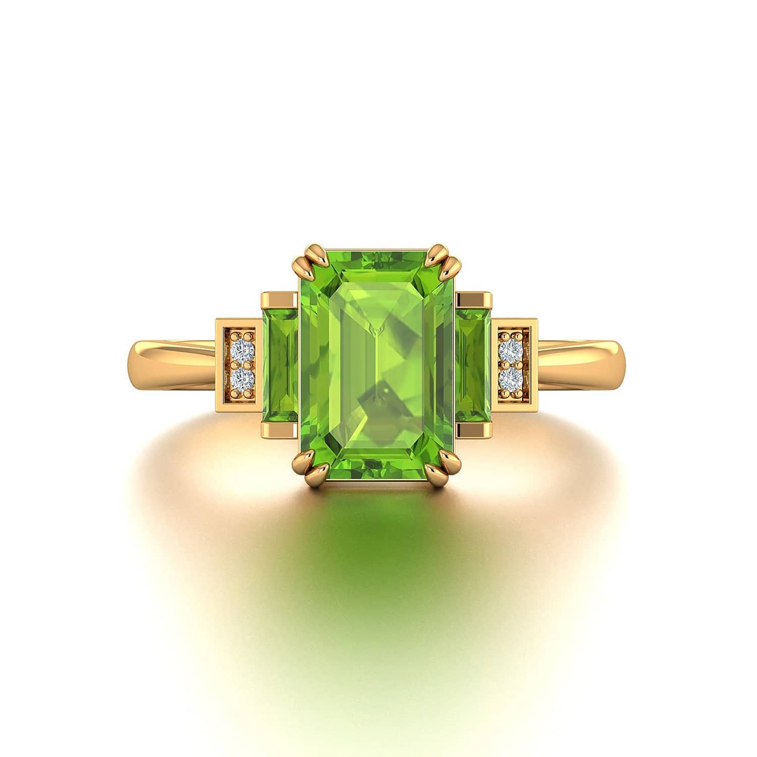 18k Solid Gold Peridot Diamond Baguette Wedding Ring | Rings Melbourne Australia