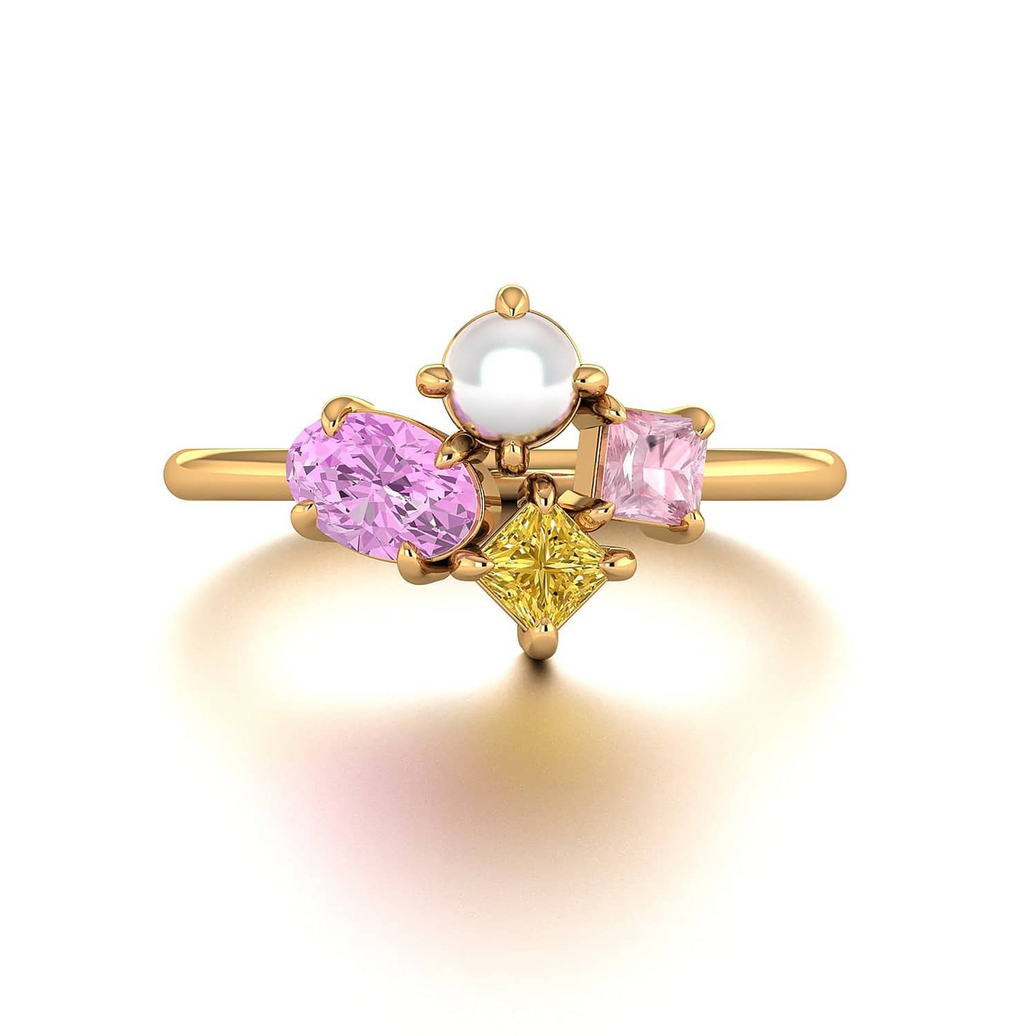 18k Solid Gold Oval Pink Sapphire and Akoya Pearl Cluster Ring | Rings Melbourne Australia