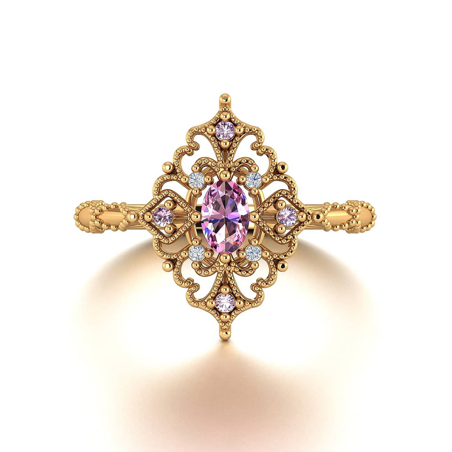 18k Solid Gold Antique Deco Pink Sapphire Diamond Engagement Ring - Melbourne, Australia