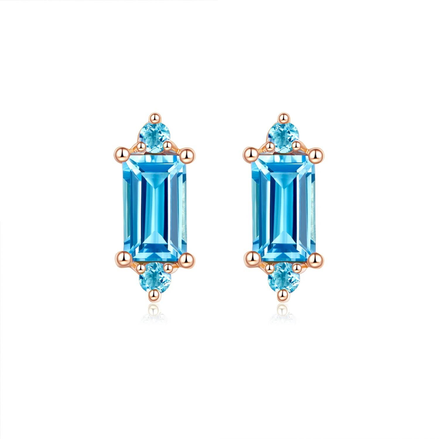 18k Solid Gold Baguette Cut Aqua Topaz Stud Earrings - Melbourne, Australia