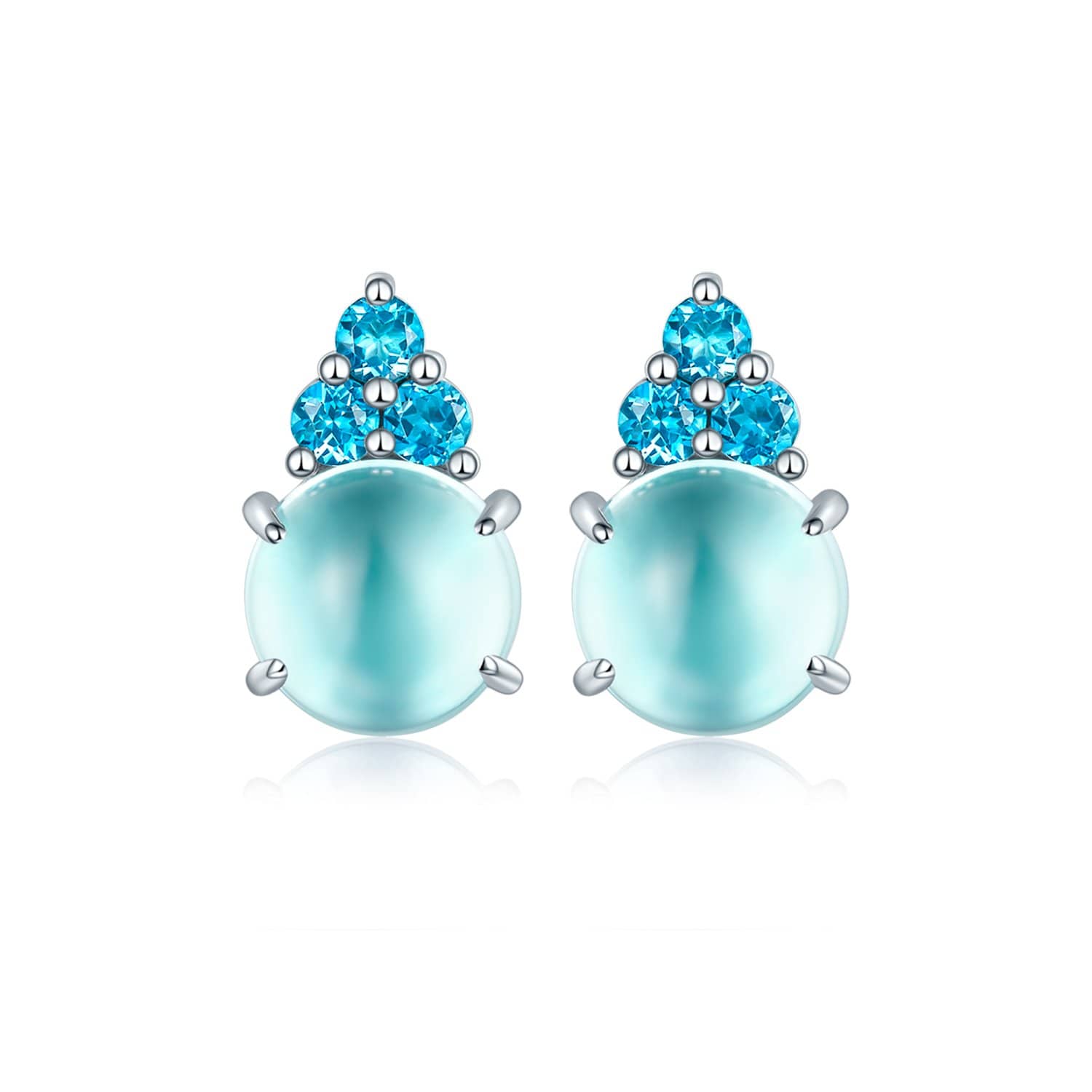 18k Solid Gold Round Aqua Topaz Stud Earrings - Melbourne, Australia