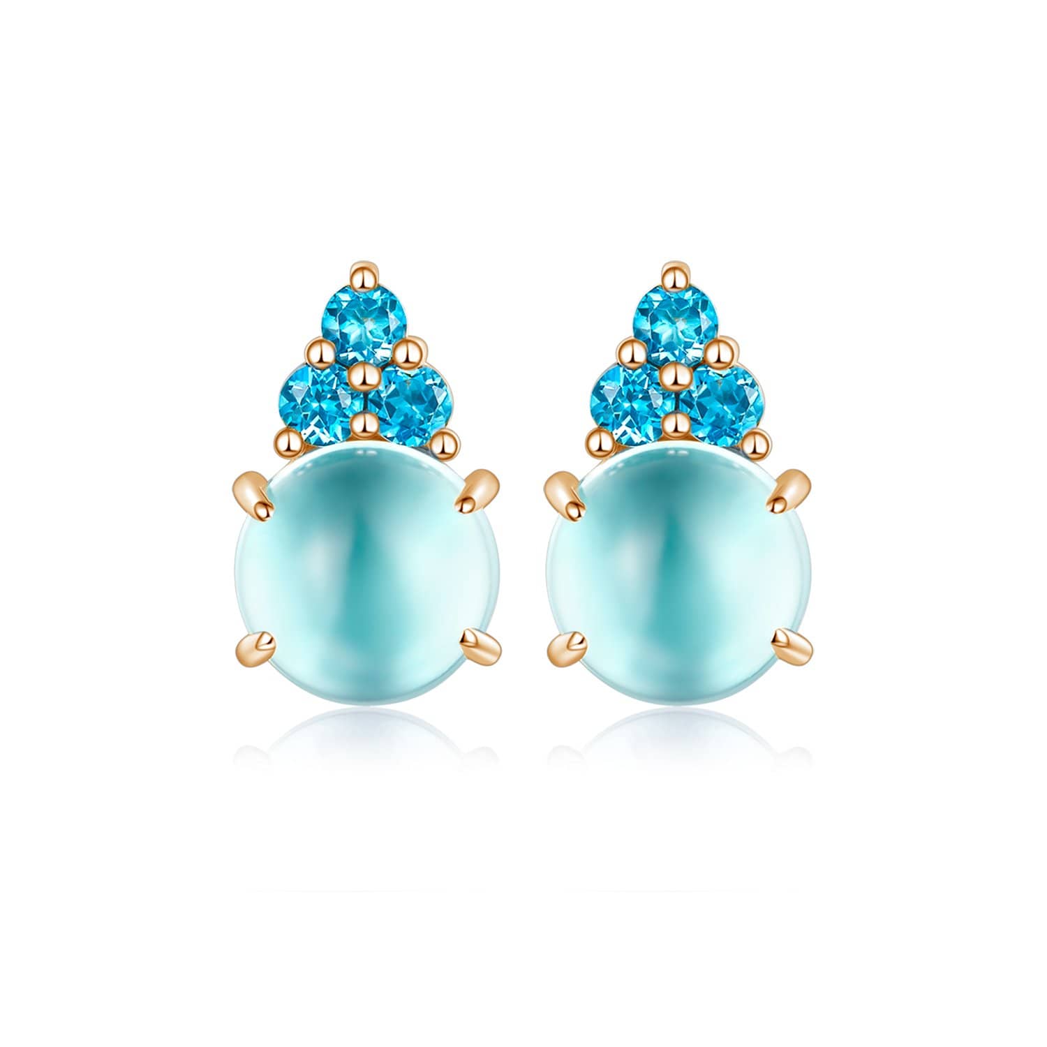 18k Solid Gold Round Aqua Topaz Stud Earrings - Melbourne, Australia