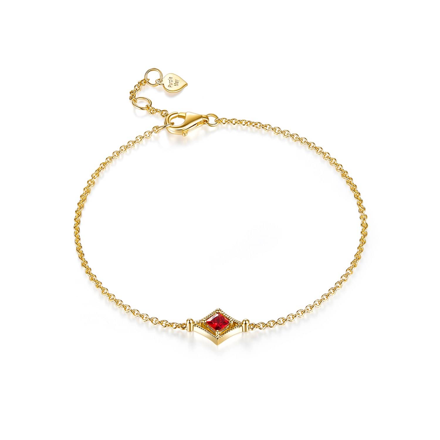 18k Solid Gold Vintage Sqaure Cut Natural Ruby Bracelet - Melbourne, Australia