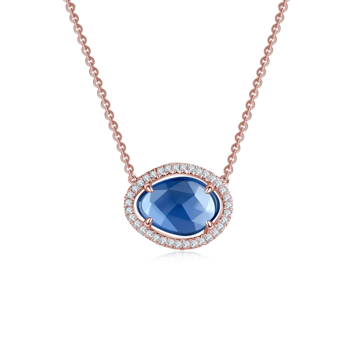 18k Solid Gold Halo Sapphire Diamond Necklace - Melbourne, Australia