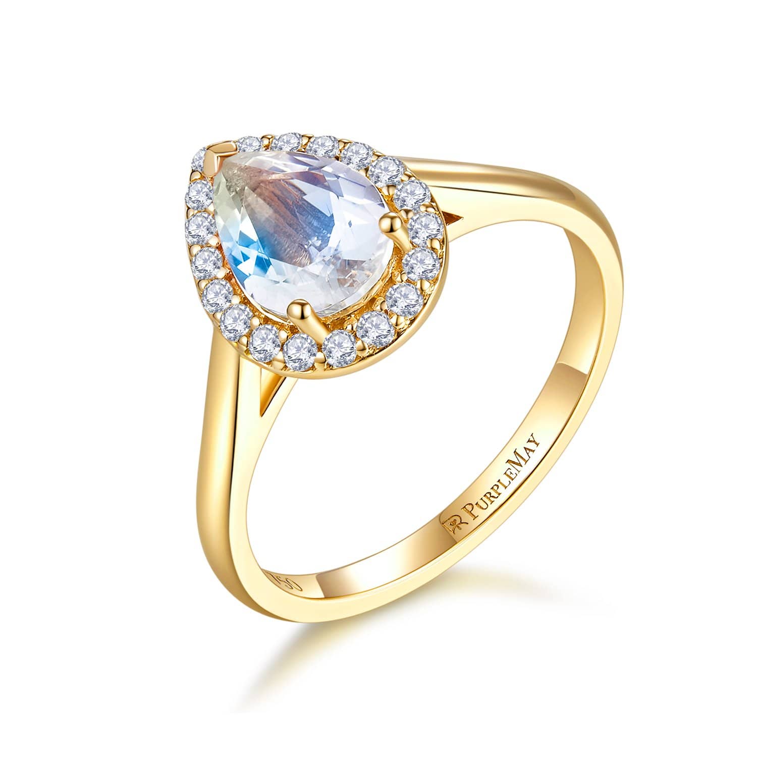 18k Solid Gold Pear Shape Moonstone Engagement Ring - Melbourne, Australia