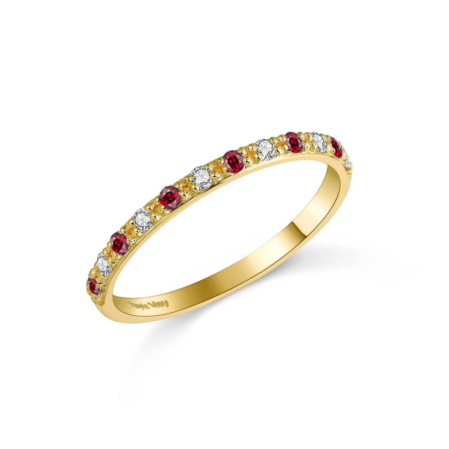 18k Solid Gold Half Eternity Diamond Ruby Wedding Ring Band - Melbourne, Australia