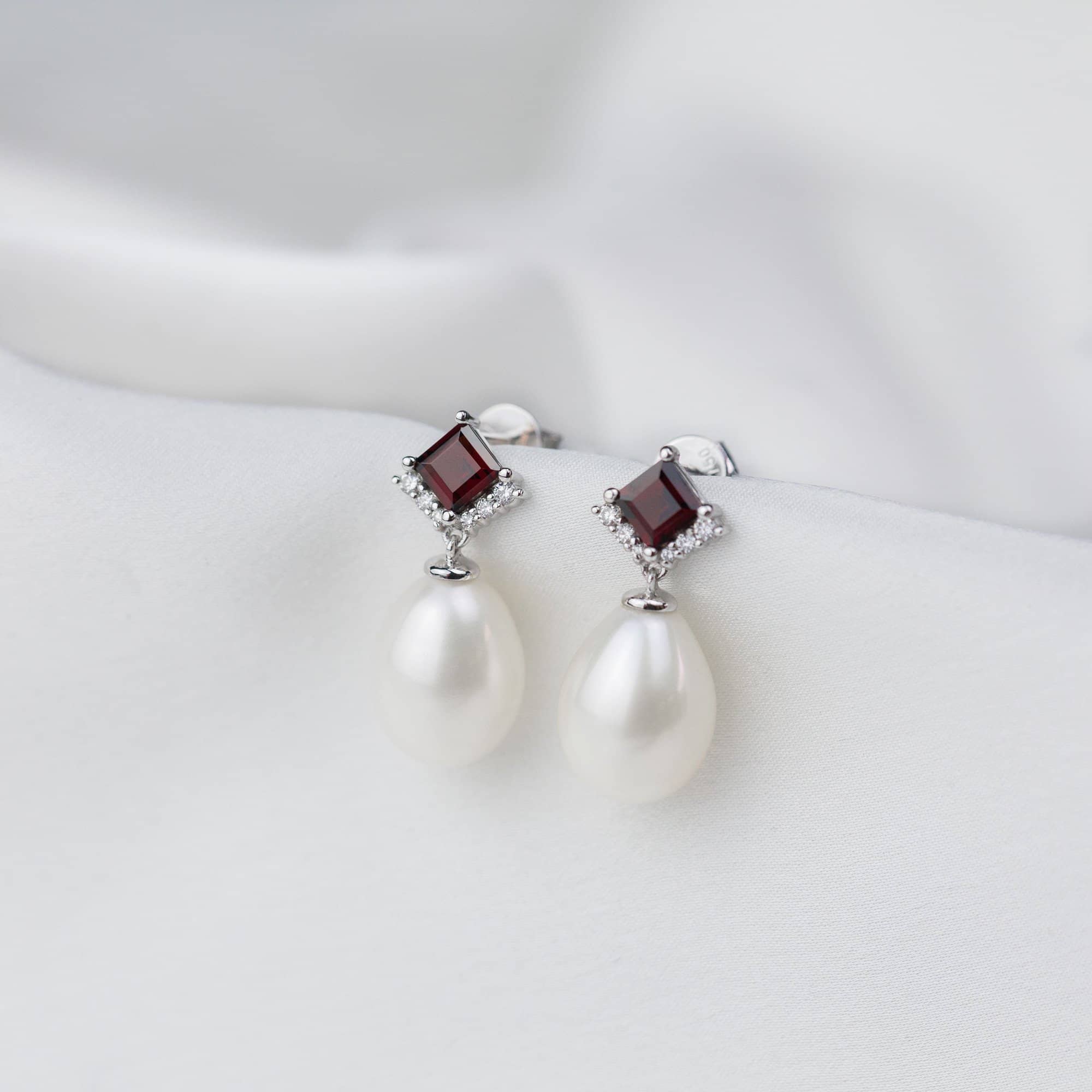 Garnet Stud Diamond Pearl Earrings - Melbourne, Australia