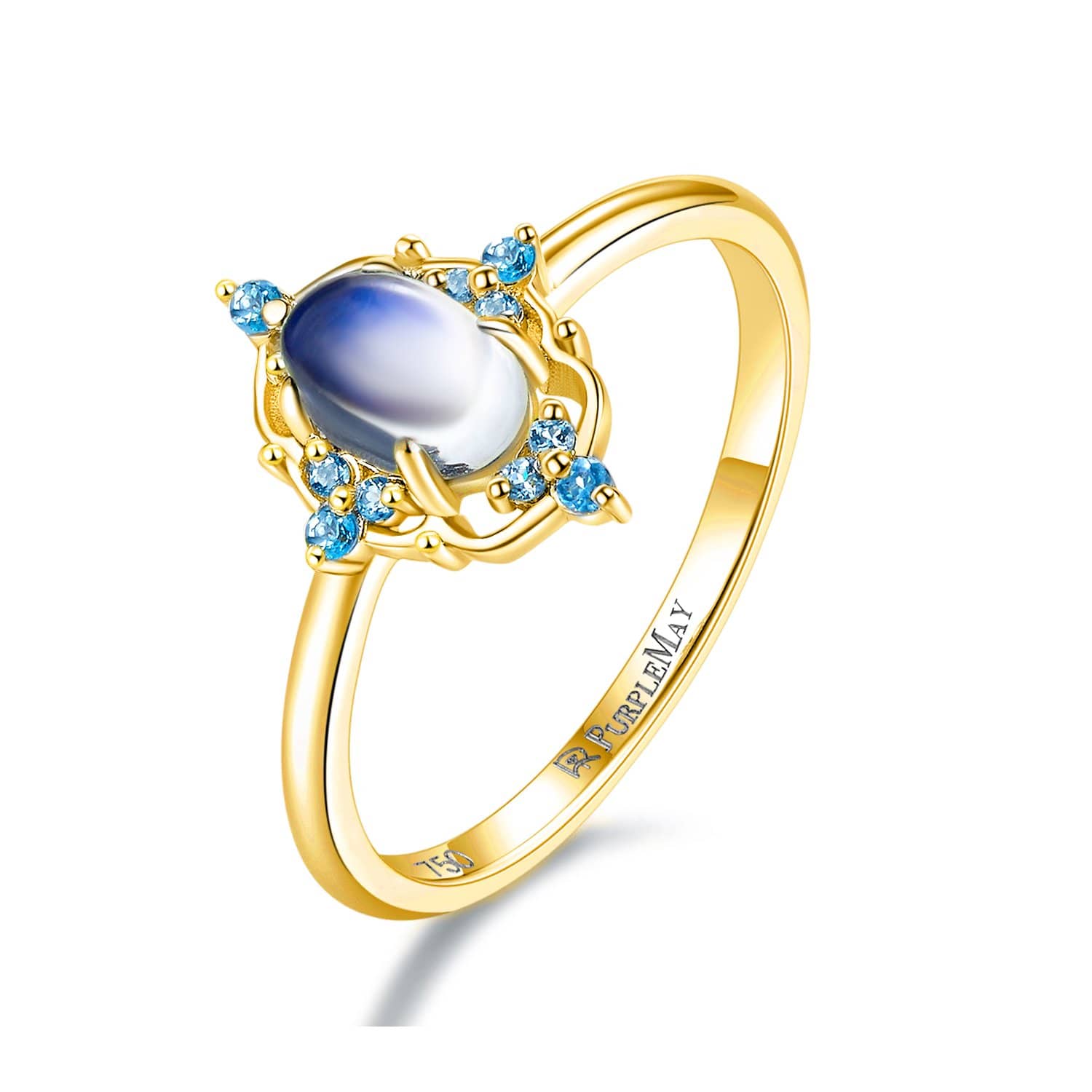 18k Solid Gold Moonstone and Blue Topaz Ring - Melbourne, Australia