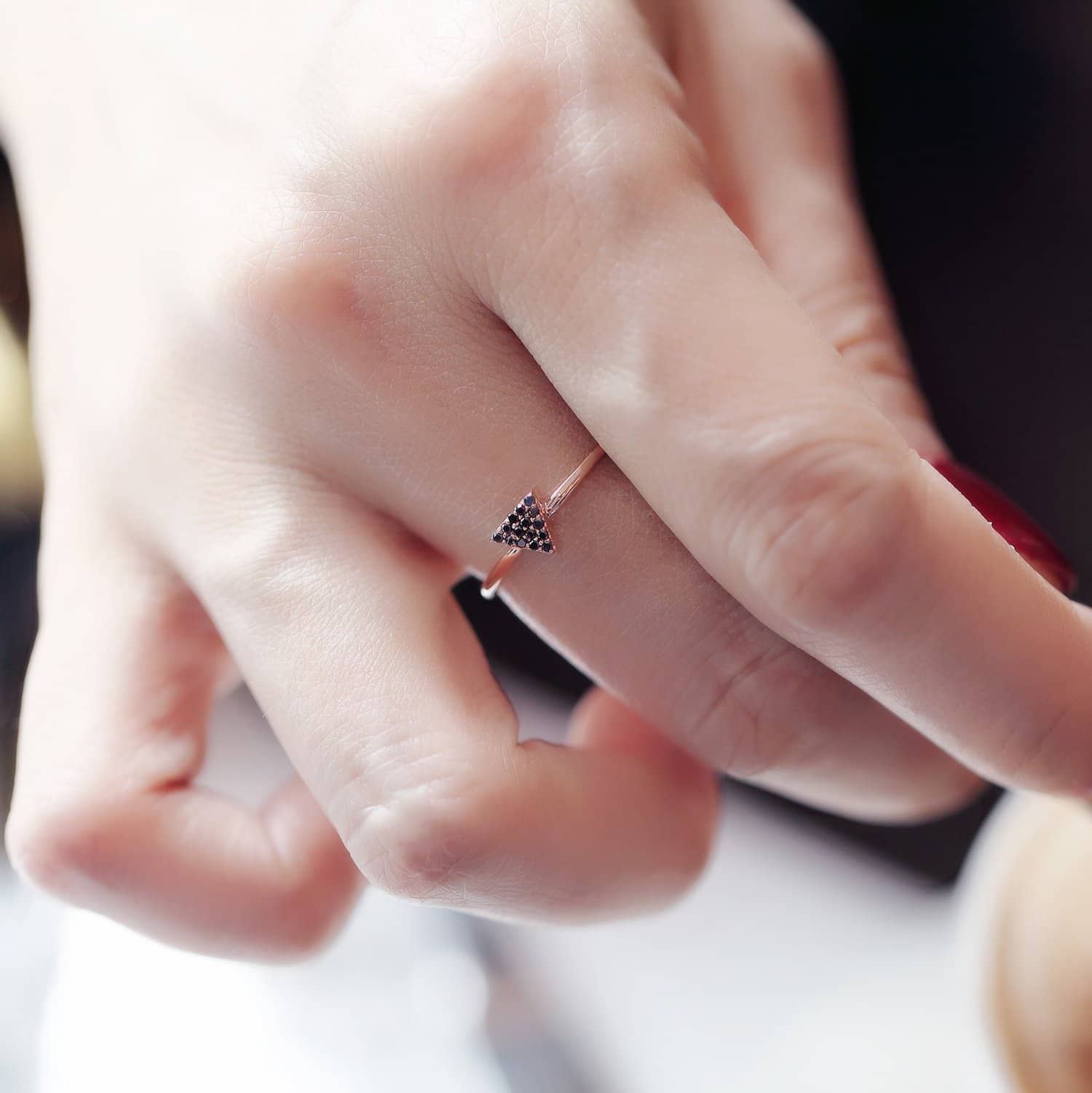 18k Solid Gold Black Diamond Triangle Stacking Ring - Melbourne, Australia