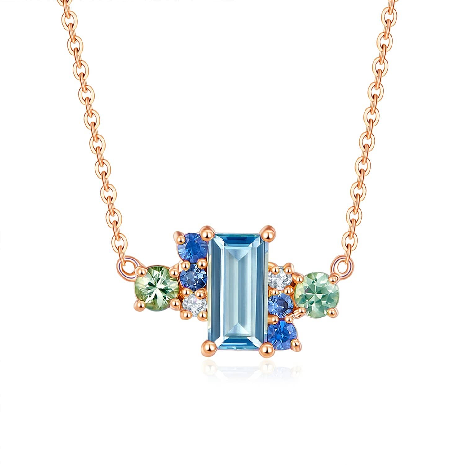 18k Solid Gold Ice Blue Topaz and Sapphires Cluster Necklace - Melbourne, Australia