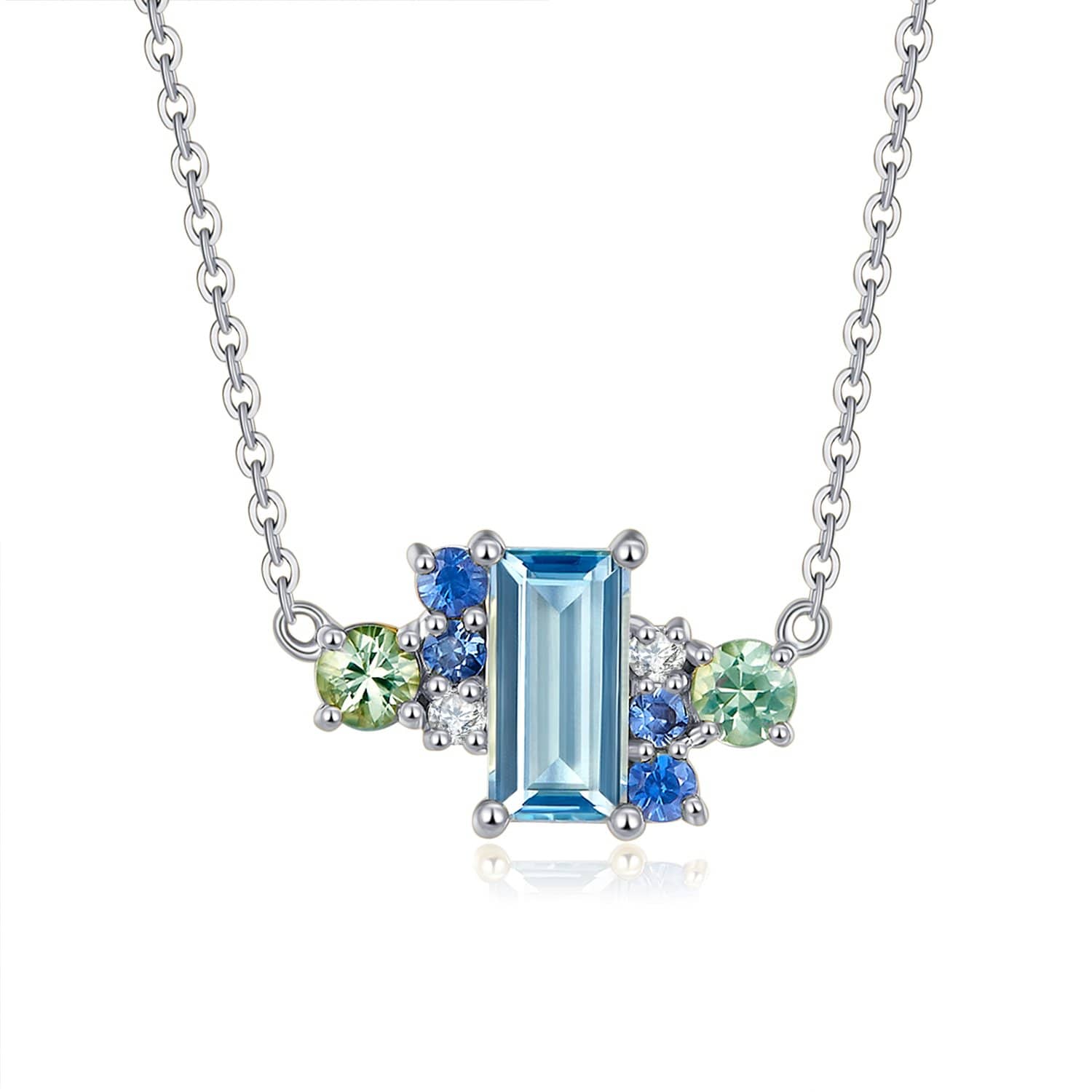 18k Solid Gold Ice Blue Topaz and Sapphires Cluster Necklace - Melbourne, Australia