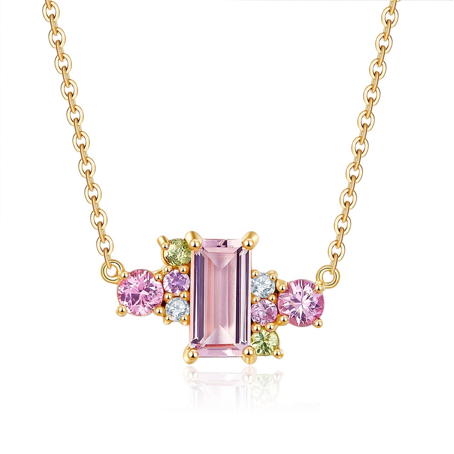 18k Solid Gold Pink Morganite and Sapphires Cluster Necklace - Melbourne, Australia