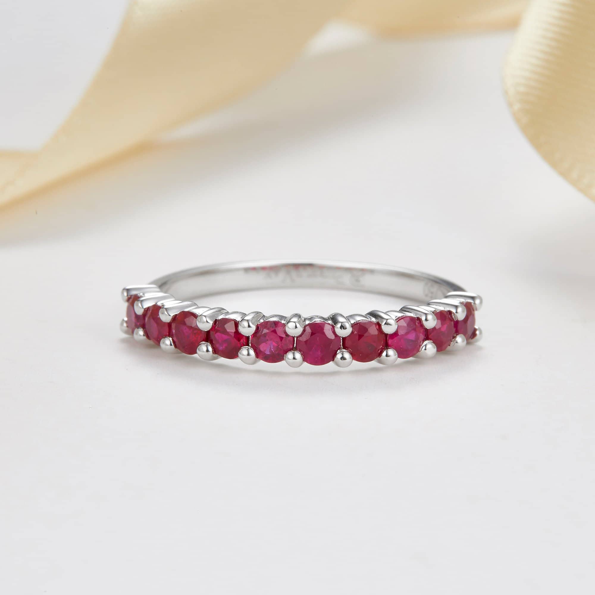 18k Solid Gold Half Eternity Natural Ruby Wedding Ring Band - Melbourne, Australia