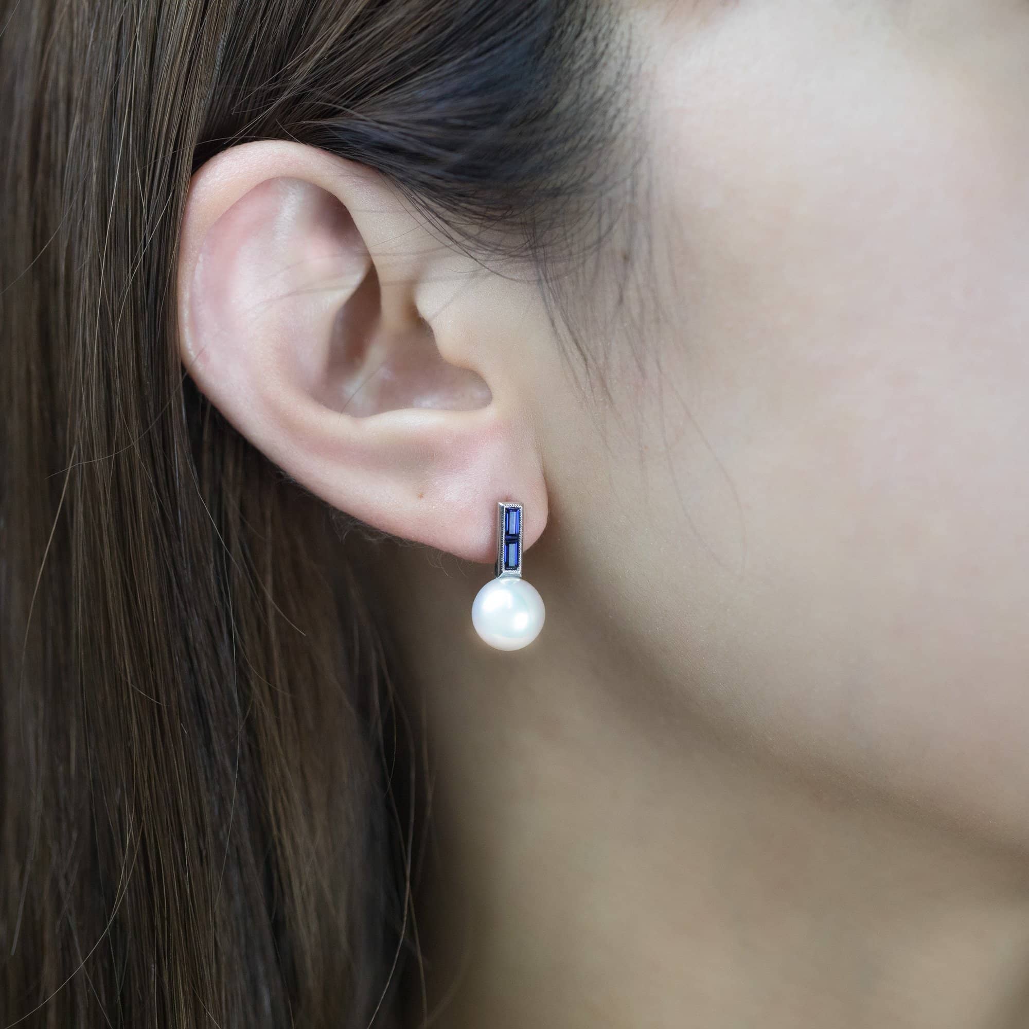 Blue Sapphire Stud Pearl Earrings - Melbourne, Australia