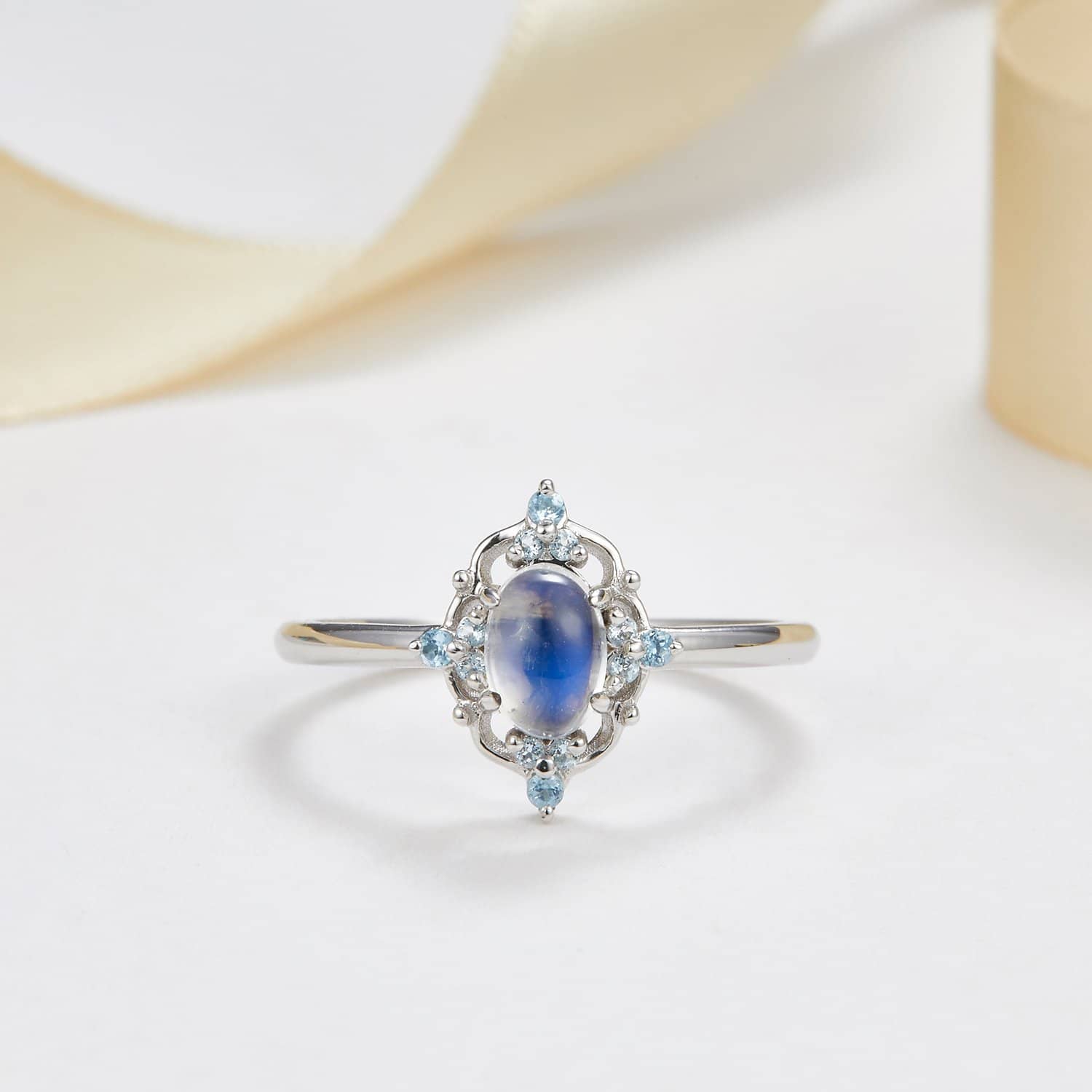 18k Solid Gold Moonstone and Blue Topaz Ring - Melbourne, Australia