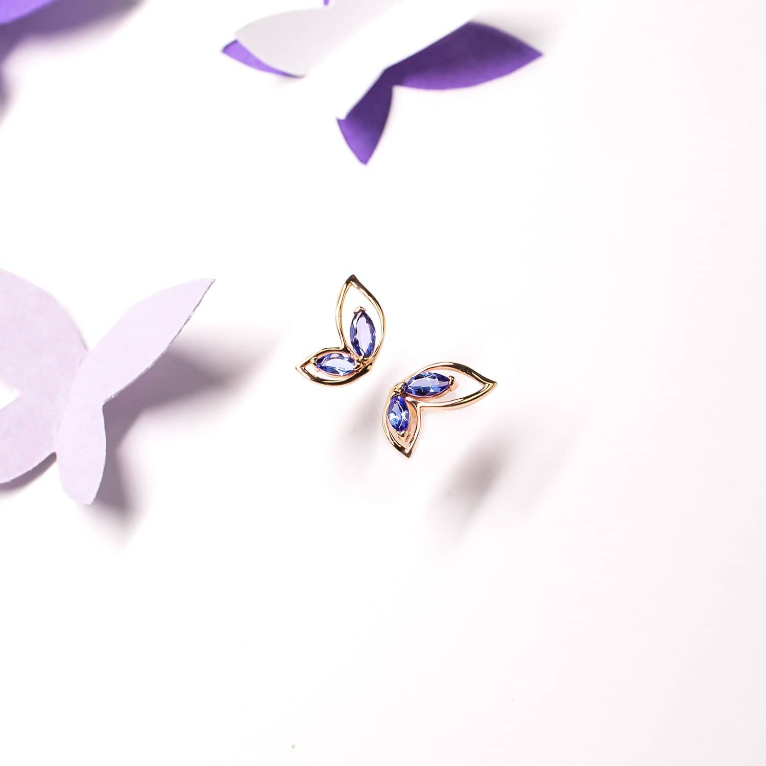 18K SOLID GOLD BUTTERFLY TANZANITE STUD EARRINGS - Melbourne, Australia