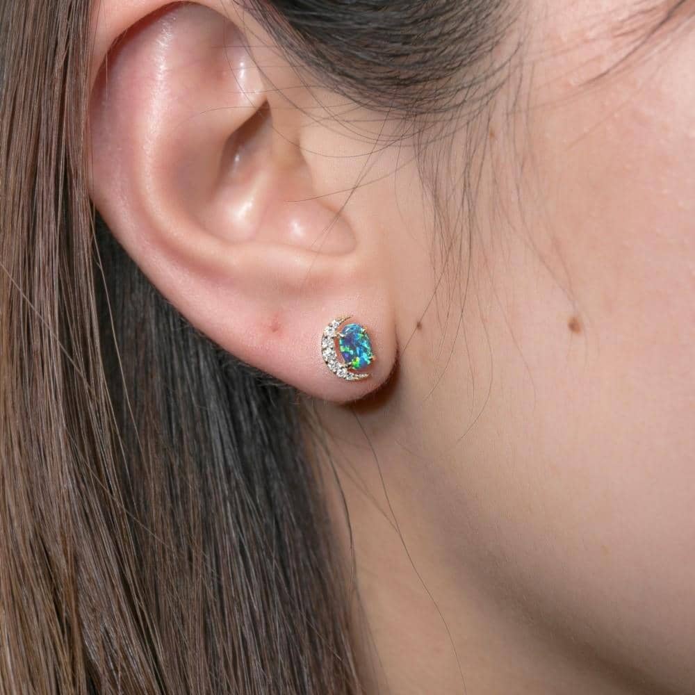 18 solid gold Australian Black Opal Diamond Stud Earrings - Melbourne, Australia