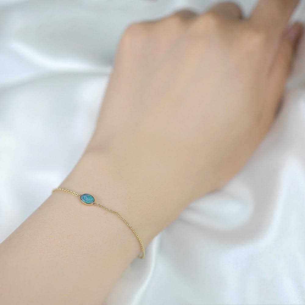 18k Solid Gold Bezel Set Australian Opal Bracelet - Melbourne, Australia