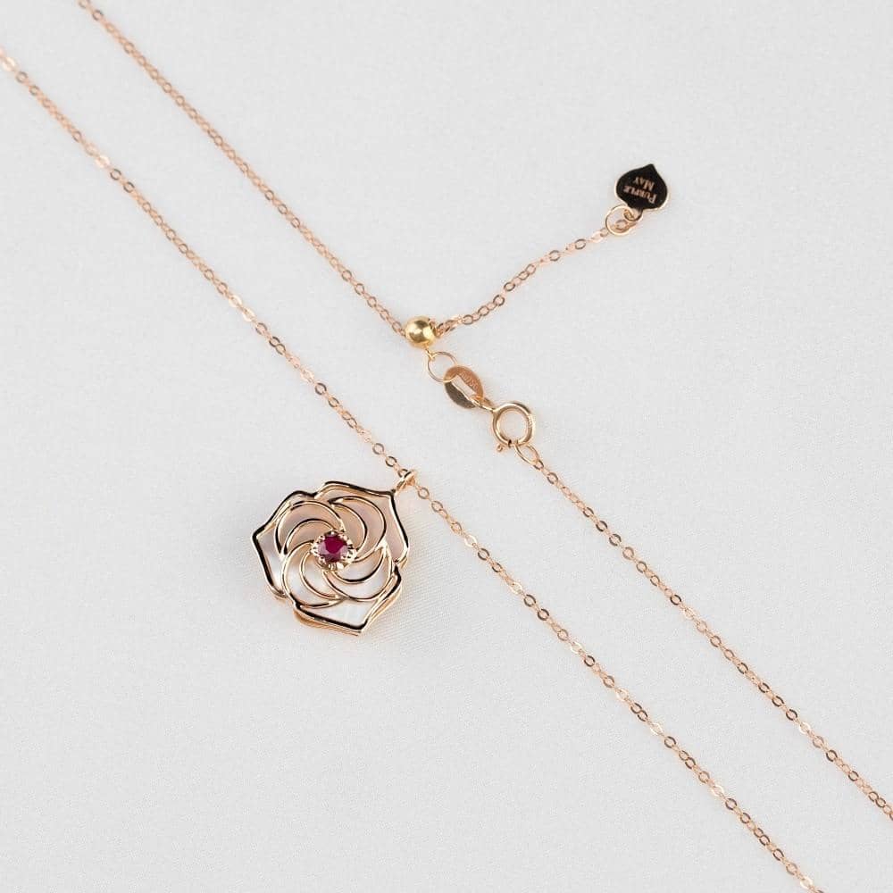 18k Solid Gold Romantic Red Rose  Necklace - Melbourne, Australia