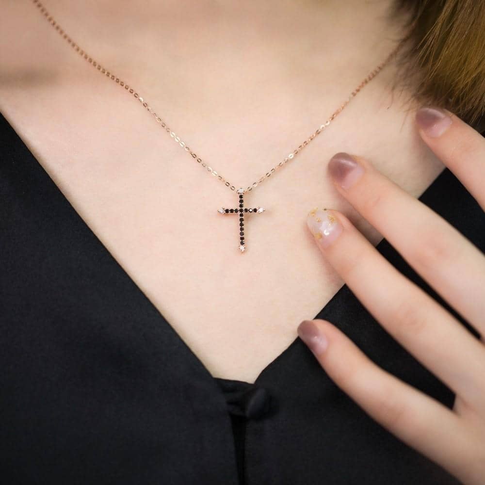 18k Solid Gold Cross Black Diamond Necklace - Melbourne, Australia