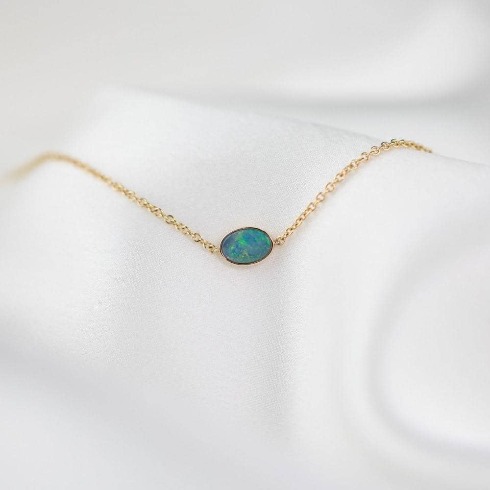 18k Solid Gold Bezel Set Australian Opal Bracelet - Melbourne, Australia