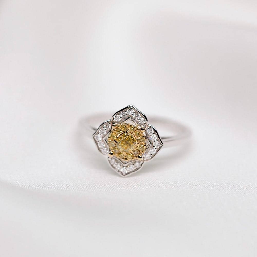 18k Solid Gold Halo Yellow Diamond Engagement Ring - Melbourne, Australia